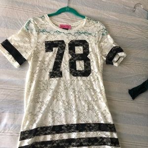 Women's medium black & white lace shirt